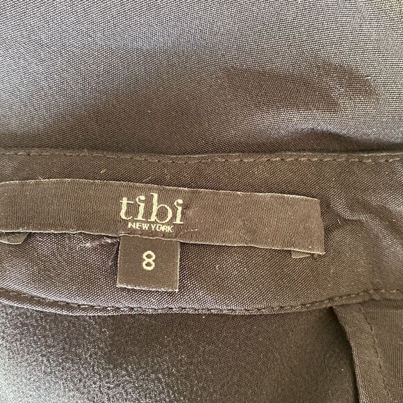 Tibi sz 8 black blouse silk and leather eyelet closure hood pre owned condition - Picture 5 of 7